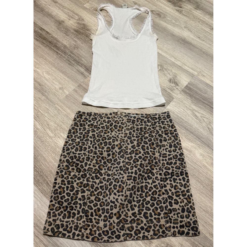 Guess Jeans White Mesh Trim Tank & Jolt Leopard Print Mini Skirt Set Size XS 25W